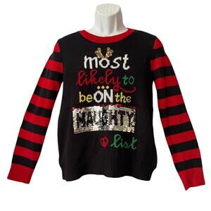 Joe Boxer NAUGHTY OR NICE Changeable Sequin Ugly Christmas Sweater Size M